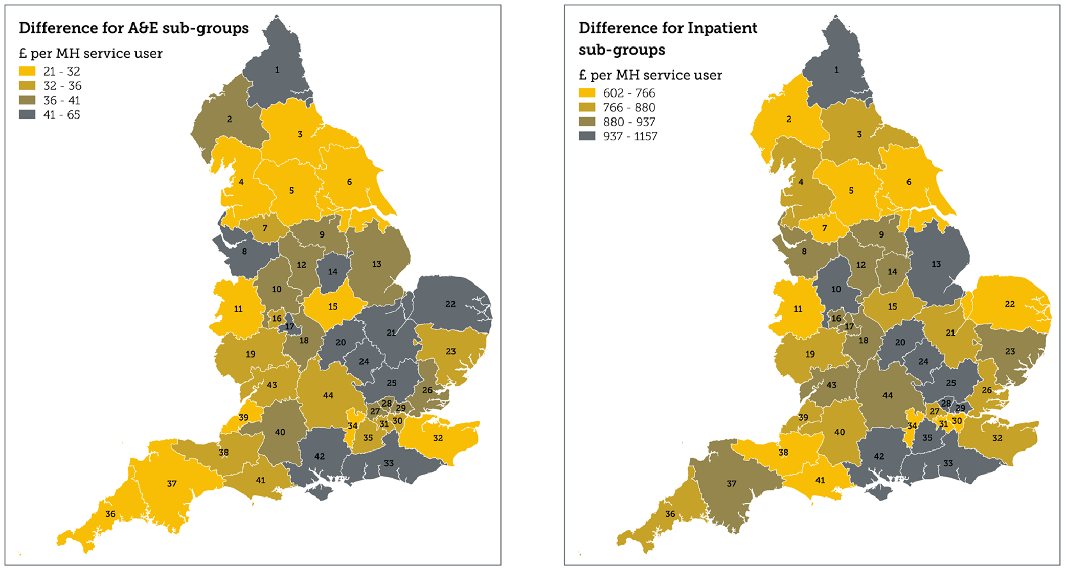 Fig 3. Difference in A&E and inpatient spend per head of service user population by STP area